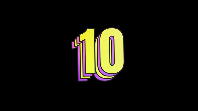 15 seconds stylized multi-layer countdown number with a yellow-purple gradient on black background, featuring a playful popping wobble animation where each digit fades out and transitions to the next.
