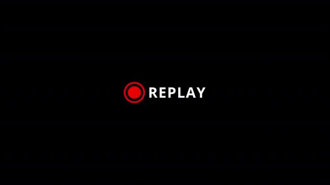 Replay sign icon, replay text animation on a transparent background. Replay Animation for Live Streamer, 
replay symbol button animation with text style. rewind or repeat icon with replay text animati