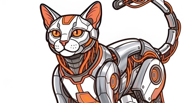 Cyberpunk Robotic Cat Illustration, Futuristic Cyberpunk Robotic Cat Illustration Design, Sci-Fi Cyberpunk Robotic Cat Illustration Artwork, cyberpunk robotic animal illustration