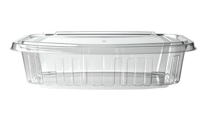 Clear, rectangular, plastic food container with a clear, fitted lid
