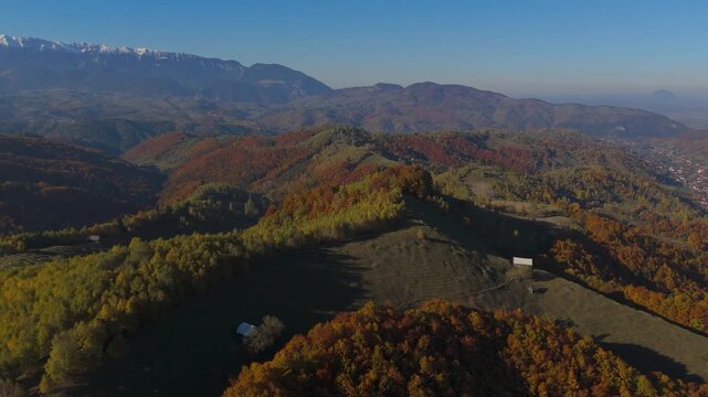 Cinematic Golden Hour Sideways Aerial Reveal of Full Piatra Craiului Massif