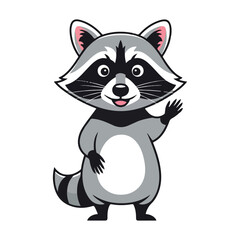 Obraz premium Friendly cartoon raccoon character waving hand isolated on white background art