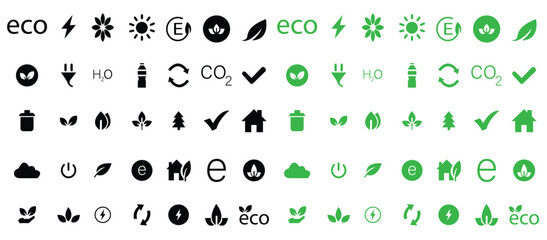 Fototapeta premium Collection of Green and Black Eco Icons