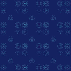Seamless Technology and AI Line Icons Pattern on Dark Blue Background