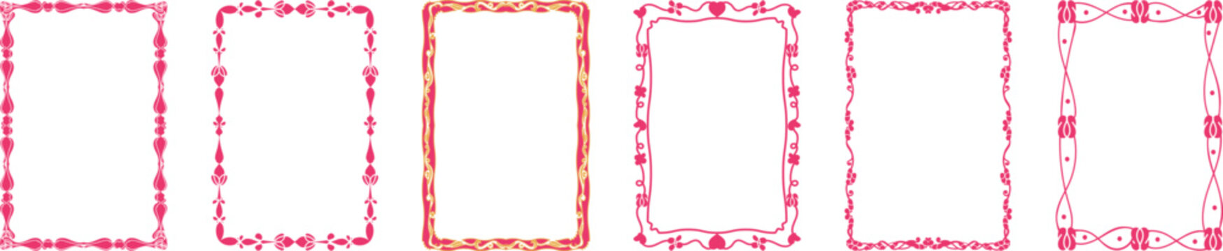 Frame collection with wavy curved lines, abstract geometric shapes, heart and floral. border design for wedding invitation, birthday cards, dinner and lunch menu.  