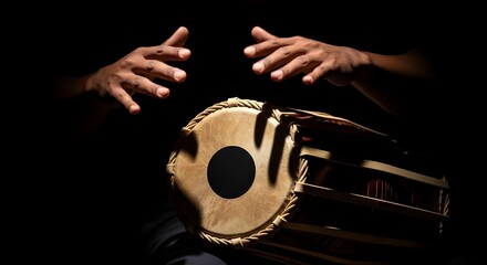 Macro Shot of Hands Playing a Traditional Sri Lankan Yak Bere Drum in Cinematic Light