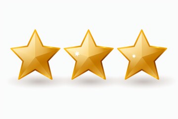 Fototapeta premium Three golden stars indicating a rating or review on a white background