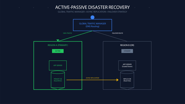 Active-Passive Disaster Recovery Architecture Diagram with Global Traffic Manager