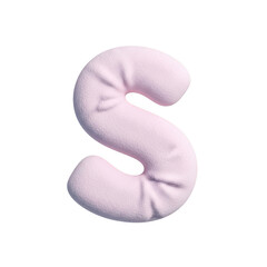 Fototapeta premium Soft pink letter s, fluffy alphabet character, plush font, cute typography, decorative lettering, isolated on transparent background