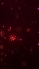 Obraz premium Red glowing snowflakes falling in dark background, festive abstract winter pattern