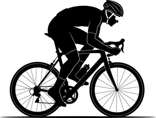 Obraz premium Silhouette of a professional cyclist in aerodynamic racing posture on a road bike, emphasizing speed, competition, and athletic achievement.