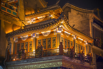 Obraz premium Qianmen Beijing Traditional Chinese Architecture Night Illumination