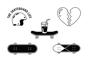 Skateboard Lifestyle Helmet, Drink, Broken Heart, and Skateboards Vector illustration © Parvej stock