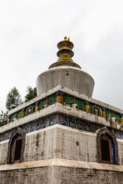 Xining Buddhist Temple Pagoda with Golden Dome and Ornate Tilework
