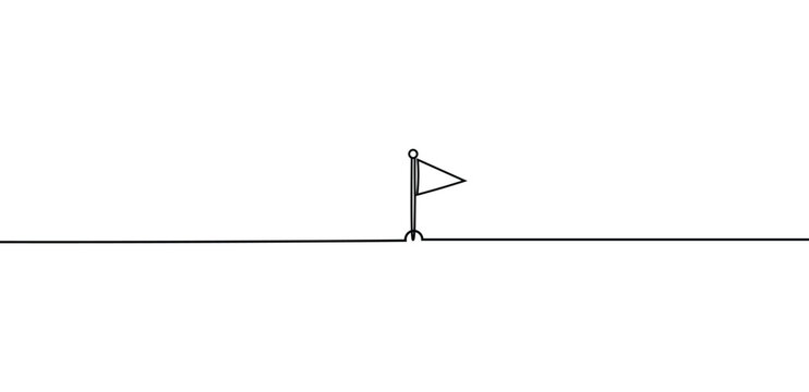 Black continuous line drawing flag pole horizontal base clean vector art illustration