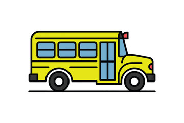 A cartoon illustration of a bright yellow school bus on a white background