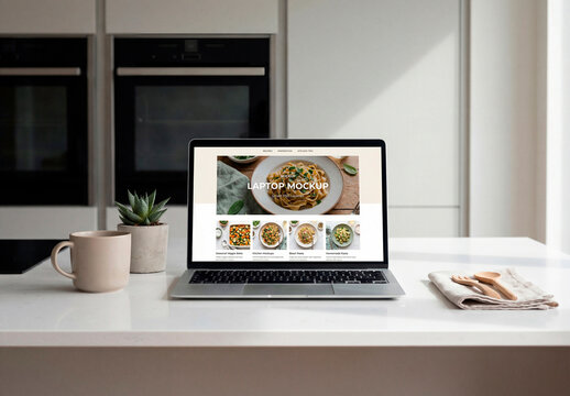 Kitchen Laptop Workspace Mockup