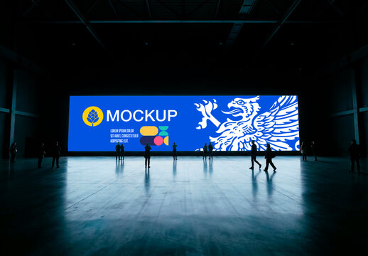 Large indoor screen with people silhouettes