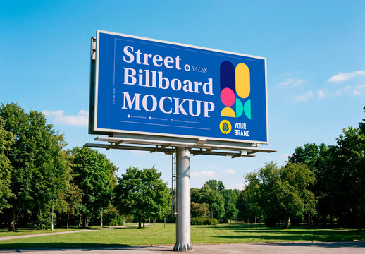 Outdoor billboard standing in open park