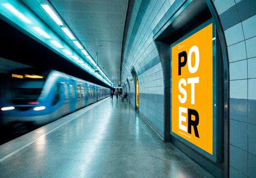 Subway platform wall poster scene