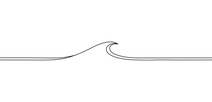 Ocean wave abstract line art drawing graphic design element black curvilinear smooth line