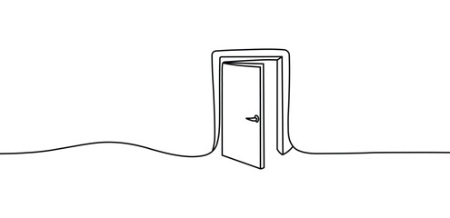 Continuous line drawing door slightly open new opportunity vector illustration artwork