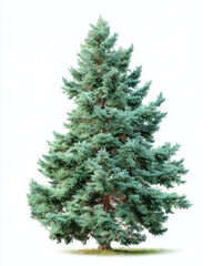 Fototapeta premium AI-generated image - A large, healthy, and perfectly symmetrical evergreen fir tree isolated on a pure white background.