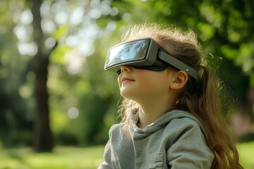 Curious Child Experiencing Virtual Reality Outdoors