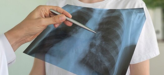 x ray thorax,doctor looks at the picture in the hospital for pneumonia and cancer concept