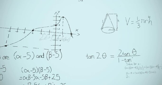 Animation of hand written mathematical formulae over pink background
