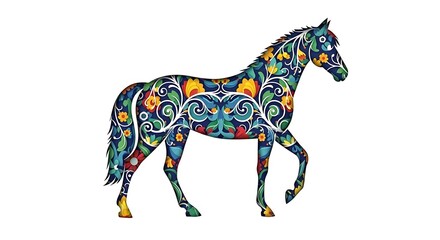 Obraz premium Stylized horse with floral ornamentation