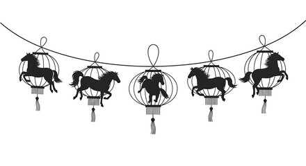 Chinese new year lanterns with horse silhouettes