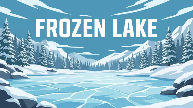 frozen lake spans a winter wilderness scene, showcasing ice textures, snow covered surroundings, and seasonal stillness popular for winter and holiday content