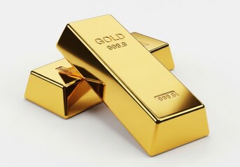 Three gold bars with engraved text on white background isolated on white background