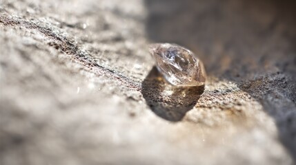 Obraz premium Raw diamond crystal embedded in rough rock surface, sparkling in natural light. STEM education sheets, lab safety posters, designed for STEM education and laboratory safety posters.