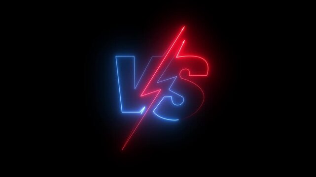 glowing neon VS versus bars icon animation on black background. Versus vs bars icon. blue color vs game match team challenge sign symbol. neon versus for sports and fight competition. game concept.4k.
