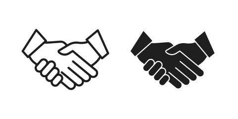 Obraz premium Handshake icon outline and solid silhouette style for business agreement deal success partnership handshake concept isolated on white background, graphic vector symbol