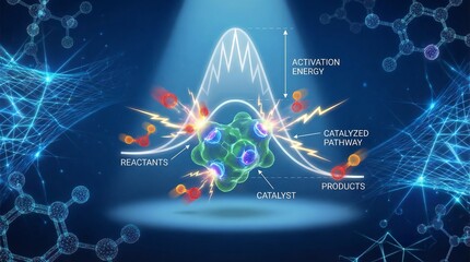 Scientific Illustration Of Catalyst Action Lowering Activation Energy Barrier
