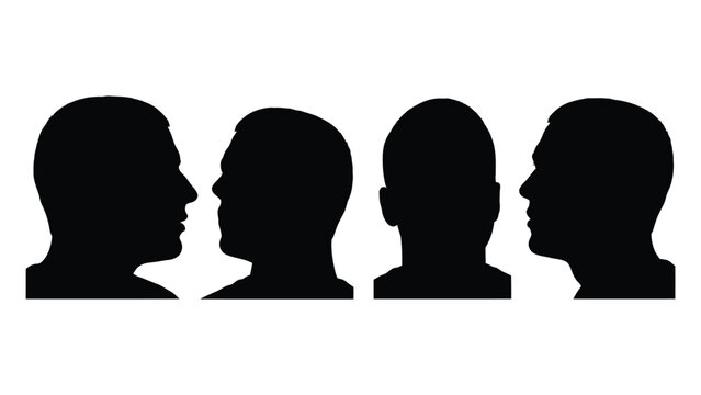 Four silhouetted human heads are arranged in a horizontal line facing different directions