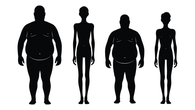 Silhouettes depicting contrasting body types overweight and extremely underweight figures