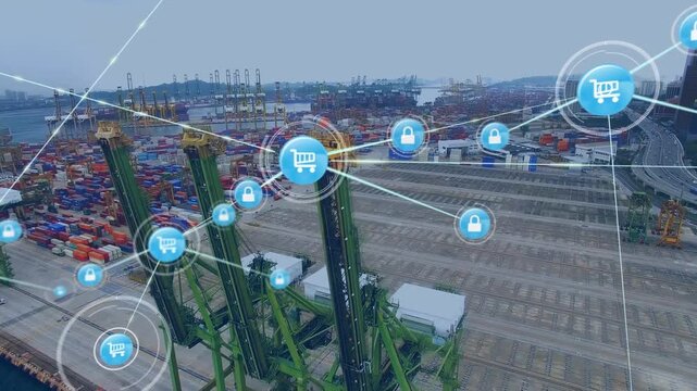 Animation of network of connections with icons over docks