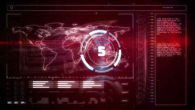 Animation of clock over digital interface on dark background