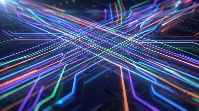 Abstract Digital Network Lines Intersecting on Dark Background.