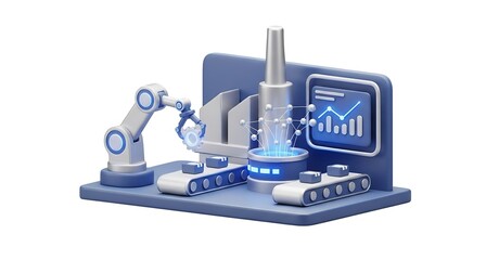 Industrial automation system with robotic arm and control panel
