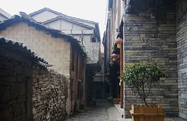 a narrow street in the old town