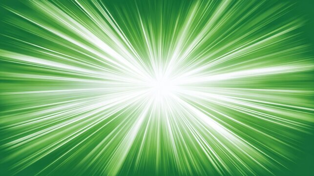 Abstract vector green rays background with glowing light emerald tones and white center, soft radiant beams, clean white space layout, modern minimal backdrop for design, presentation digital concepts
