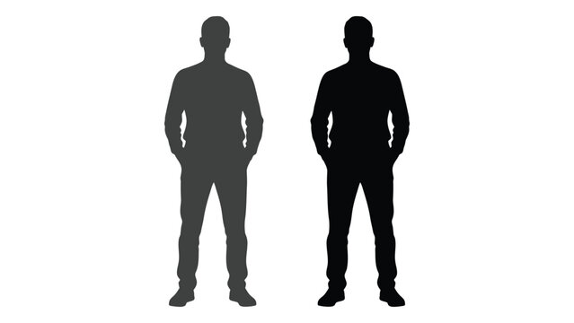 Two silhouetted figures of men standing facing forward against a white background