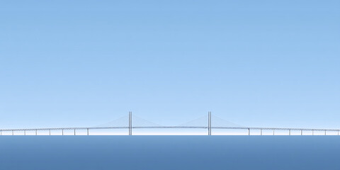 Fototapeta premium Expansive suspension bridge spanning across calm blue water under a clear sky, symbolizing connection and infrastructure
