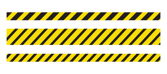 Set of  yellow black red diagonal stripes line. Safety stripe warning caution hazard danger road vector sign symbol. Long danger ribbon. Vector illustration on white background.