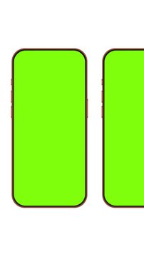 Looped smartphone carousel animation with green screens on white background. Vertical animated phone mockups for social media reels, stories and app presentation
